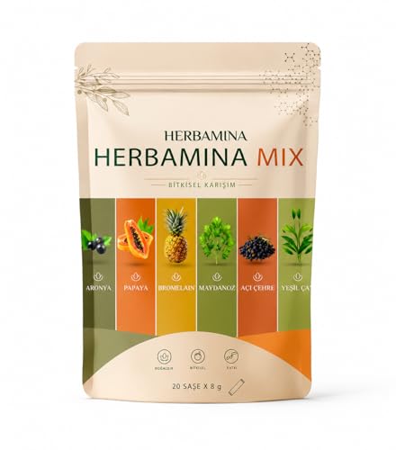 Herbamina Mix Bitkisel Karışım 20 Sachets (8g) Kräutergetränk Pulver mit Frucht- & Pflanzenaromen | Bitki İçecek Karışımı Praktische Portionsbeutel