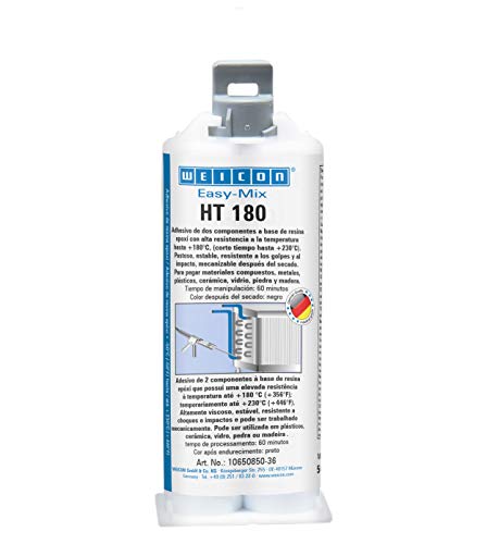 Weicon 10650850-36 Easy-Mix HT 180 50ml Adhesivo epóxico para Vidrio, Madera y plástico, Negro