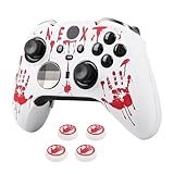 RALAN Laser Blood Handprint Design Controller Skin with 4 Thumb Grips for Xbox Elite Wireless Controller Series 2 Core, Anti-Slip Silicone Controller Cover Protector Case, White