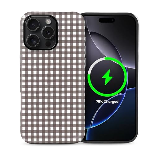 artslion for iPhone 15 Pro Max Case for Women Girl Men Boy, Compatible with MagSafe, Shockproof Soft Silicone & Hard PC Shell Protective Case for iPhone 15 Pro Max - Brown Gingham Retro Checkerboard by artslion - Used condition - US$10.49