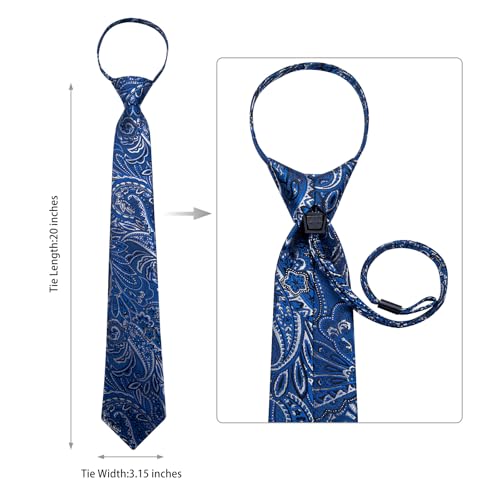 Image of DiBanGu Mens Zipper Ties Silk Adjustable Necktie Pocket Square