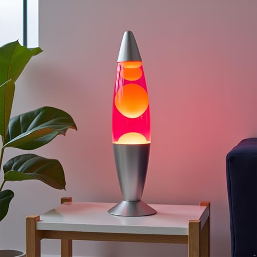 Image of KARP 16 Inch (Rocket Shape) Lava Lamp | (Pink Water & Yellow Lava) | Metal & Glass | 220-240V 50Hz, R39 E14 25W Bulb Included | Mains Plug with Inline ON /Off | Ideal Decor & Gift for Home & Office
