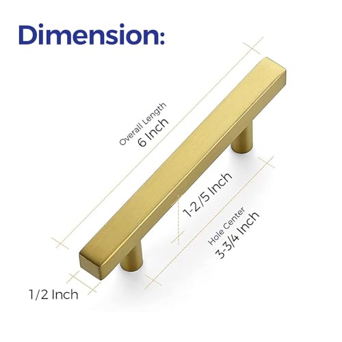 Image of Ravinte 30 Pack 6 Inch Square Cabinet Pulls Brushed Brass Stainless Steel Kitchen Drawer Pulls Cabinet Handles 6 inchLength,3.75 inch Hole Center