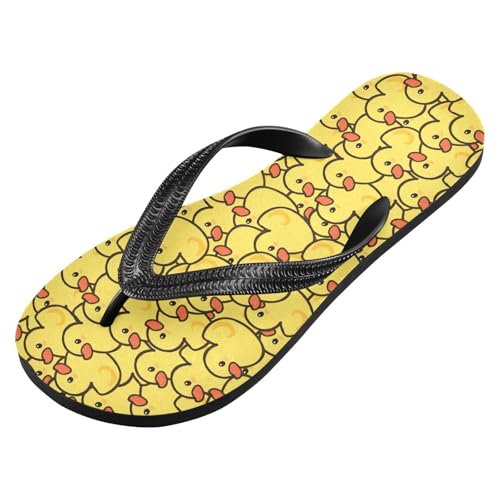 ALAZA Cute Yellow Rubber Ducks Flip Flops for Women Fashion Beach Slippers Comfort Mens Flip Flops Non-Slip Rubber Shower Slippers Sandal for Hotel Travel Sport,XS2