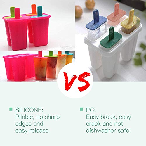 Silicone Popsicle Molds Ice Pop Molds Maker BPA Free - Set of 4 - Food Grade Ice Cream Moulds Ice Pops Shapes for Homemade Popsicle, Dishwasher Safe -Rose Red