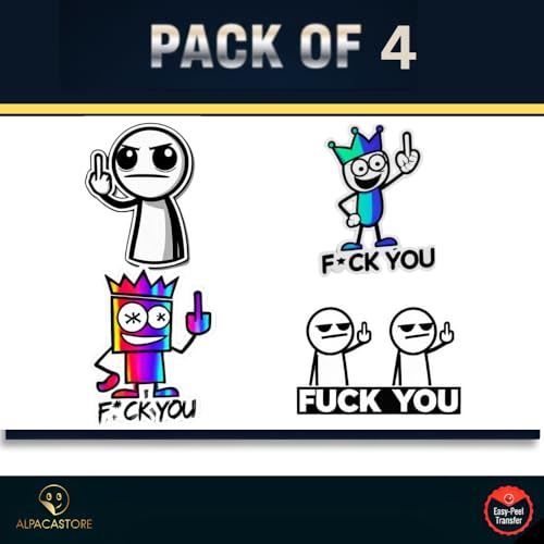 Image of Style Fuck You Funny Two Middle Finger Vinyl Stickers Pack of 4 Car Auto Truck Sticker Window Bumper Waterproof Laptop Decal Size 3.5''