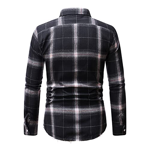 Men's Long Sleeve Fashion Plaid Shirt Regular Flannel Plaid Button Shirt Slim-Fit Work with Pocket Shirts2