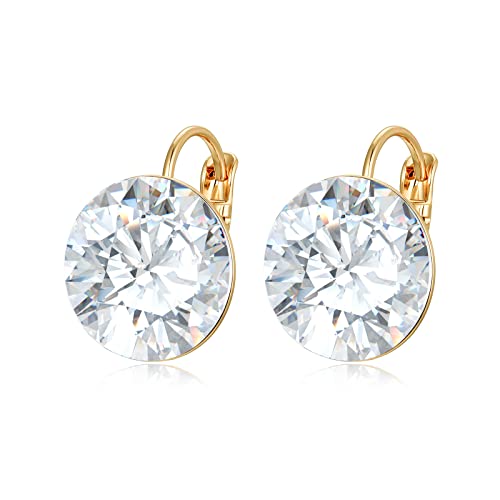 White Swarovski Crystals Bella Drop Earrings For Women Girls 18K Yellow Gold Plated Australia Round Clear Bella Dangle Leverback Earrings Hypoallergenic Australia Crystals Earrings Jewelry 14Mm/10.5 Ct #TOP11