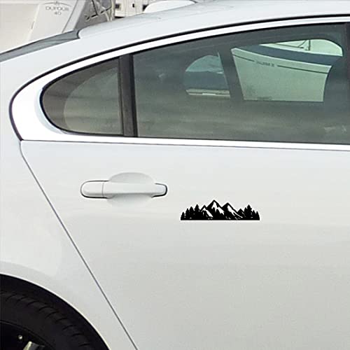 Image of Mountain Tree Forest Vinyl Decal for Car (Black) (Set of 2) RV Camper Waterproof Small Mountain Car for Bumper Door Panel Car Decal Laptop Tuber Wall Window Phone Mug Accessory Decoration