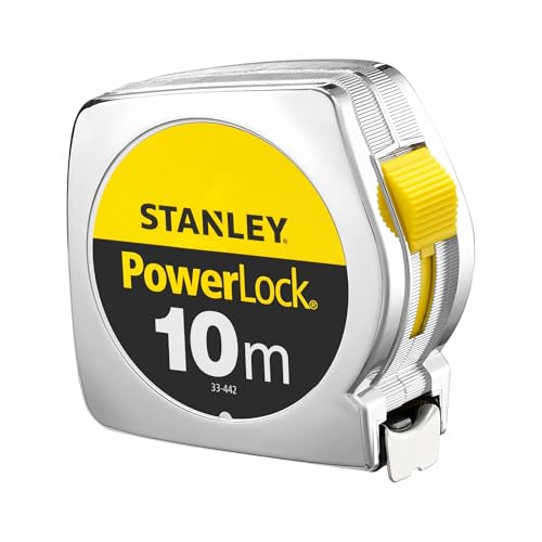 STANLEY Maßband Bandmaß Powerlock (Kunststoffgehäuse Maßband 10 m Länge 25 mm Breite metrische Skalierung Gürtelclip) 1-33-442