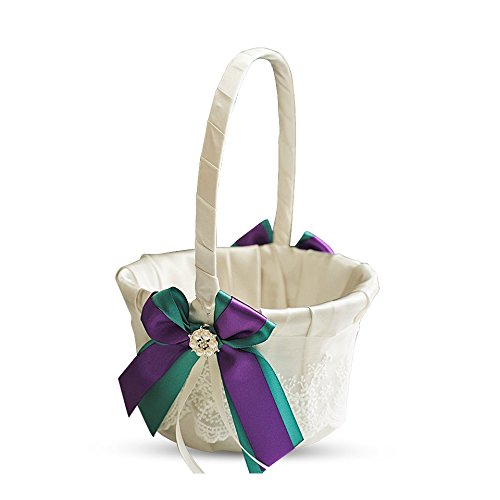 image for Alex Emotions Ivory Ring Bearer Pillow and Basket Set | Lace Collectio