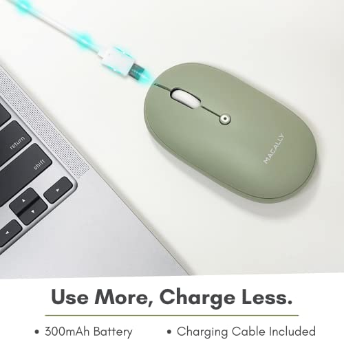 Macally Wireless Bluetooth Mouse - Quiet, Comfortable, Rechargeable for MacBook Air/Pro, Mac, iMac, Apple iPad - Wireless Mouse for Laptop, Windows PC Desktop