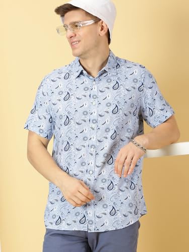 Image of Thomas Scott Men's | Printed | Half Sleeve | Regular Fit | Cotton Blend | Spread Collar | Casual Shirt