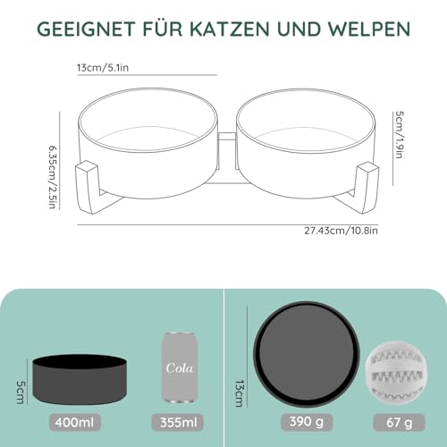 SPUNKYJUNKY Hundenapf Keramik Doppel Hund Futternapf mit Bambus Ständer für Katzen und Hunde (400ml, Schwarz)