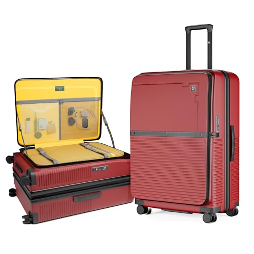 Image of EUME Aerotop Checkin Trolley Bag Large | Space Saving Top Open Suitcase | Expandable Hardshell Polycarbonate Luggage | TSA Lock, Anti Theft Zipper, Super Silent Wheels | 105L Carmine Red