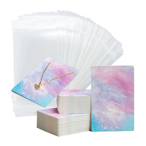 Lamantery Cloud Printing Necklace Cards with Bags Earring Cards Sets for Display Jewelry Display Hanging Card 3.5