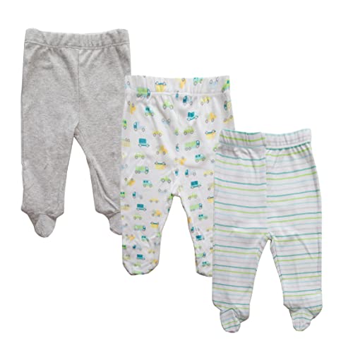 Image of Spasilk Baby Boys' 3 Pack Cotton Pull on Footed Pants