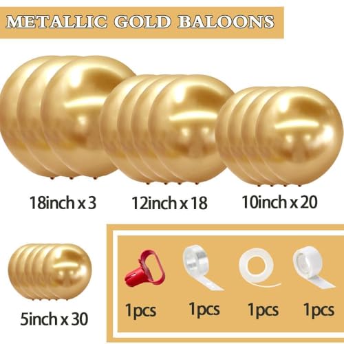 Image of Gold Balloons Different Size 18 12 10 5in Chrome Metallic Gold Balloon Garland Arch Kit Glue Point Curlling Ribbon Strip Tying Tool For Birthday Baby Shower Wedding Graduation Party Decoration