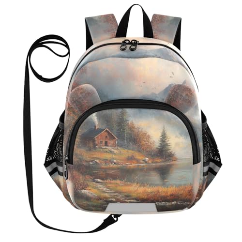 Cabin Lake Autumn Brown Toddler Harness Backpack for Boys Girls 3-6 Years Kids Backpack with Anti Lost Safety Leash Baby Protection Backpack for Preschool Walking Travel