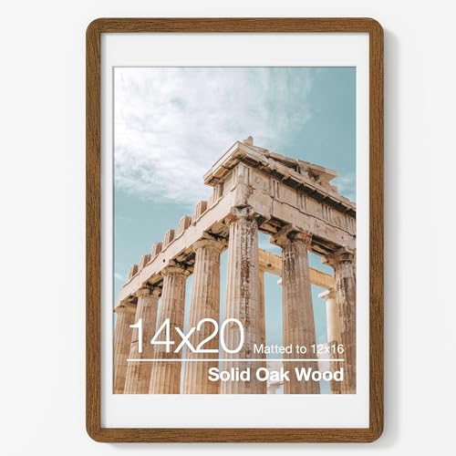 FLYJOE 14x20 Poster Frame | Solid Oak Wood 14x20 Picture Frame | 14 x 20 Picture Frame With Mat For 12x16 | Tempered Glass And Hanging Hardware Included | 14 by 20 Photo Frame Walnut 1 Pack