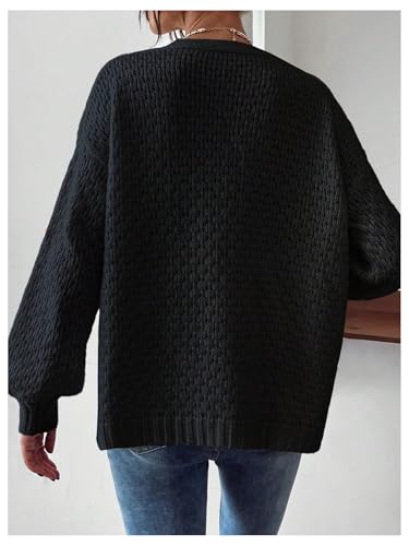 Image of Milumia Women's Floral Knit Open Front Long Sleeve Loose Sweater Cardigan Black X-Small