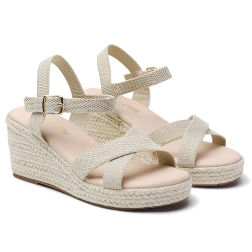 Tilocow Espadrilles Wedges for Women Knit Platform Heels Open Toe Ankle Strap Sandals Beach Casual Dress Shoes4
