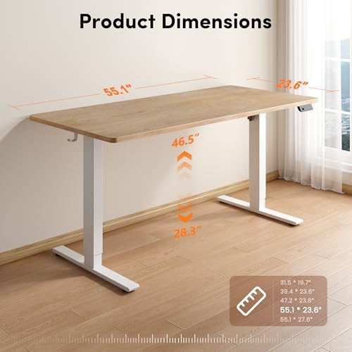 FEZIBO One-Piece Standing Desk, 55"x24" Seamless Tabletop Electric Height Adjustable for Home Office, Study Rooms & Multi-Device Workstations, Maple