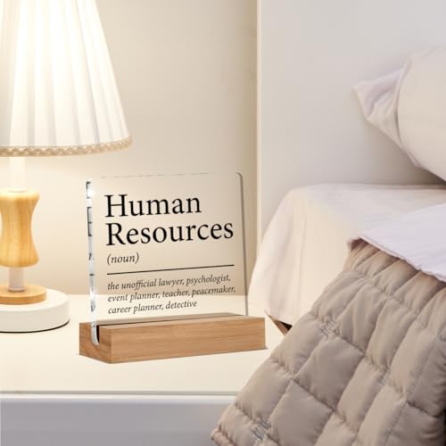 Image of Hr Gifts for Men Women Hr Appreciation Gifts for Manager | Director Human Resources Clear Desk Decorative Sign Acrylic Sign with Wooden Stand for Desk Table Shelf