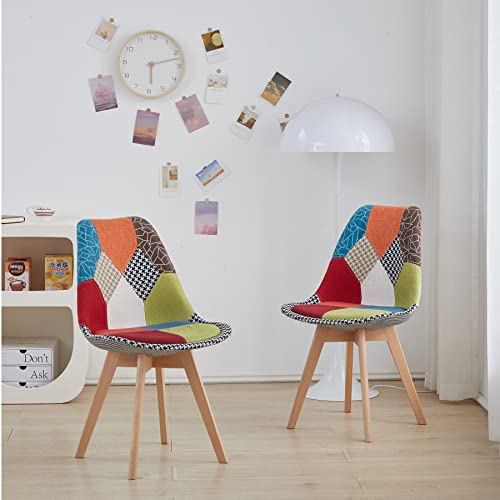 Miniatura 4 de Benyled Pack 6 Sillas De Comedor Con Diseño De Patchwork Con Asiento Tapizado Y Patas De Madera, Respaldo Ergonómico Rojo, 6