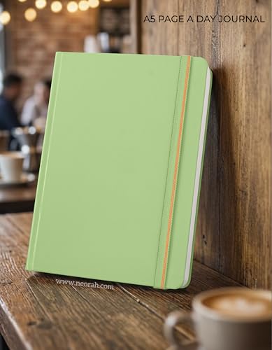 Image of NEORAH -A5 DOTTED | 368 Pages - 110 Gsm | PAGE A DAY JOURNAL (21x14.8 cm)-Hardcover Dot Grid Notebook |Back Pocket |3 Silk Book Mark - Completely HANDMADE for Journaling,writing - LIGHT GREEN