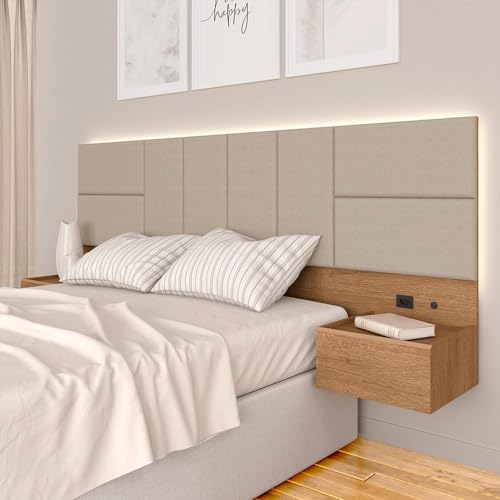 Cabeceira Suspensa Cama Casal Com Led Malibu Carv/bege - M. Arapongas Carvalho Americano/bege 03