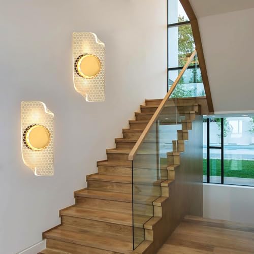 Image of Groeien 15watt LED Sconce Honeycomb Pattern Modern Transparent Indoor Home Acrylic Wall Lamp for Bedroom, Livingroom, Indoor- Warm White (Honeycomb-wall, 1)
