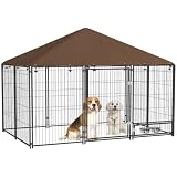 PawHut Recinto per Cani da Esterno Grande Box, Tetto Anti-UV 211x141x151 cm