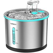 NPET WF210 Cat Water Fountain Stainless Steel, 50oz/1.5L Dishwasher Safe Pet Water Fountain with Visible Window, Ultra Quiet Automatic Cat Water Dispenser with Light for Cats Inside