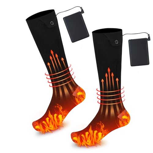 AiQiKang Heated Socks for Men Women Rechargeable Battery Powered ElectricThermal Heating Socks with 4 Heat Settings Foot Warmers for Cold Weather Hunting Hiking Outdoor Winter Work Sports