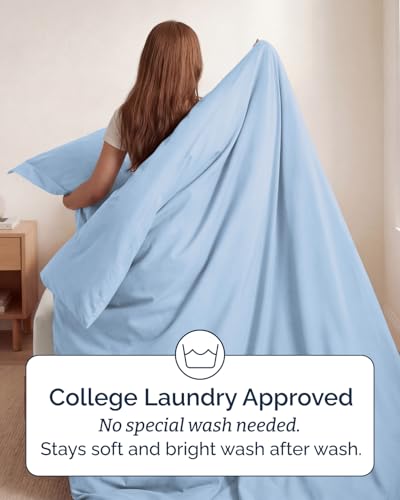 Image of Duvet Cover Twin /Twin XL Size Set - Extra Soft Twin /Twin XL Duvet Cover 68 inch x 90 inch with 1 Pillow Sham for Women, Men, Kids & Teens - Comfy, Easy-Care & Fade Free w / Zipper Closures & Ties (Sky Blue)