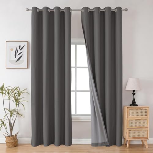 Image of Joydeco Dark Grey 108 Inch Curtains, Blackout Drapes for Bedroom & Living Room, Grommet Total Room Darkening, 52 inchW x 108 inchL, Modern Style