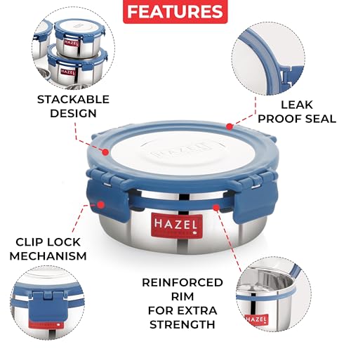 Image of HAZEL Stainless Steel Storage Containers for Kitchen, Air Tight, 360 Ml, Tiffin Box Set of 2