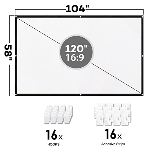 Owlenz 120" New Upgraded Projector Screen 16:9 4K Hd Portable Anti Crease Projection Screen Video Film Screen For Home Theater Indoor Movie Activities Support Front Projection #TOP1