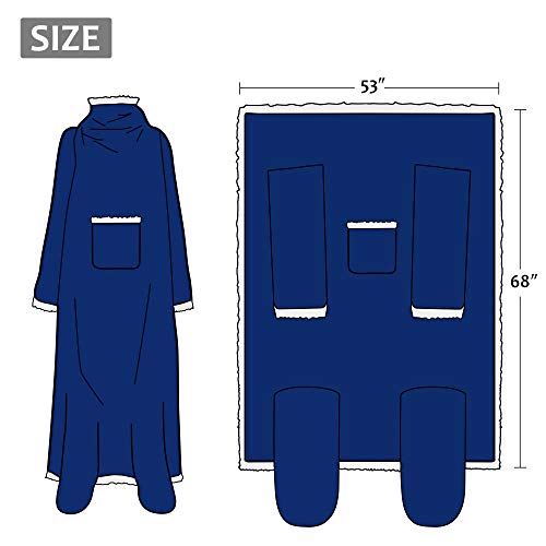 Image of Catalonia Sherpa Wearable Blanket with Sleeves & Foot Pocket for Adults