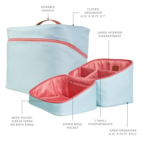 Erin Condren Large Organizer Case, Stylish Sea Glass Multi-Purpose Travel Case, Removable Dividers and Sturdy Vegan Leather Handle, Carry Toiletries, Makeup, Jewelry and More2