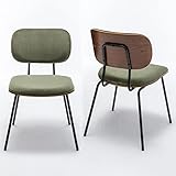 Mid Century Modern Dining Chairs Set of 2, Upholstered Fabric Walnut Curved Back Contemporary Kitchen Dining Accent Chair, Minimalist Vintage Style(Green)