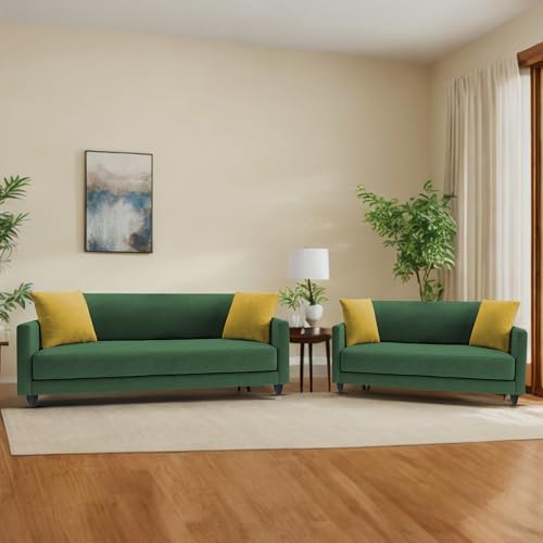 Image of Casaliving Dominic 3 + 2 Seater Sofa Set for Living Room (Green) Premium Fabric Sofa