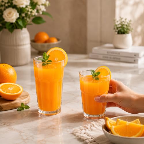 Image of bellemax Water & Juice Glasses | 370 ML & 300 ML Drinking Glasses Combo | Transparent Glass Tumblers for Water, Juice, Cold Drinks & Home Use Set of 12