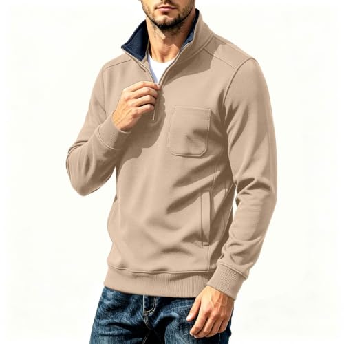 Men's Long Sleeve Shirts Fleece Lined Textured Casual Half Zip Pullover - image 3
