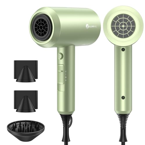 Image of slopehill Professional Ionic Hair Dryer, Lime Cream | 1800W Fast Drying, Low Noise, 2 Concentrator Nozzles, 1 Diffuser Attachment