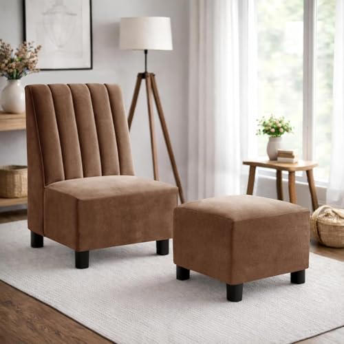 Image of Rosebell Sofa with Ottoman Combo One Seater Sofa Set with Matching Footrest for Living Room & Bedroom-Office - Brown Color