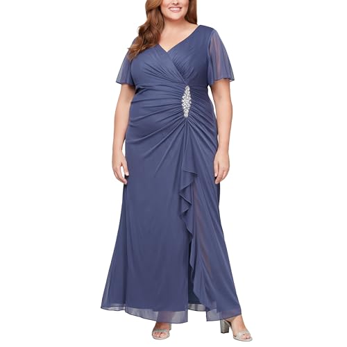 Image of Alex Evenings Women's Long Surplice Neckline Mother of The Bride Dress with Flutter Sleeve Dress (Plus Size)