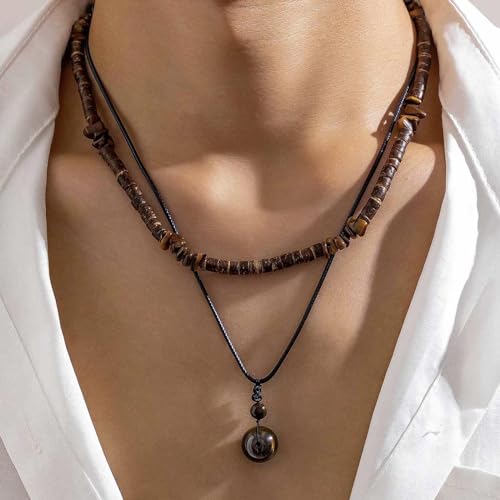 YANCHUN Necklace for Men Jewelry Puka Shell Black Beaded Necklaces Chain Christmas Gifts Mens Dad Son Husband Stocking Stuffers for Men2