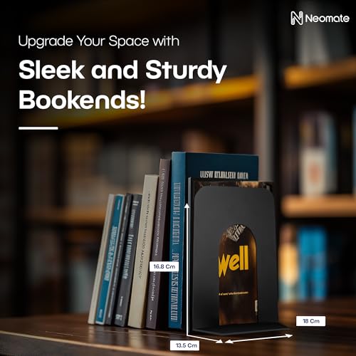 Image of Neomate Metal Bookends for Office & Home | Heavy-Duty Book Support | Black